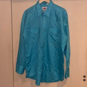 MWG Vintage Mens western wear turquoise blue sheen striped button down SZ XL